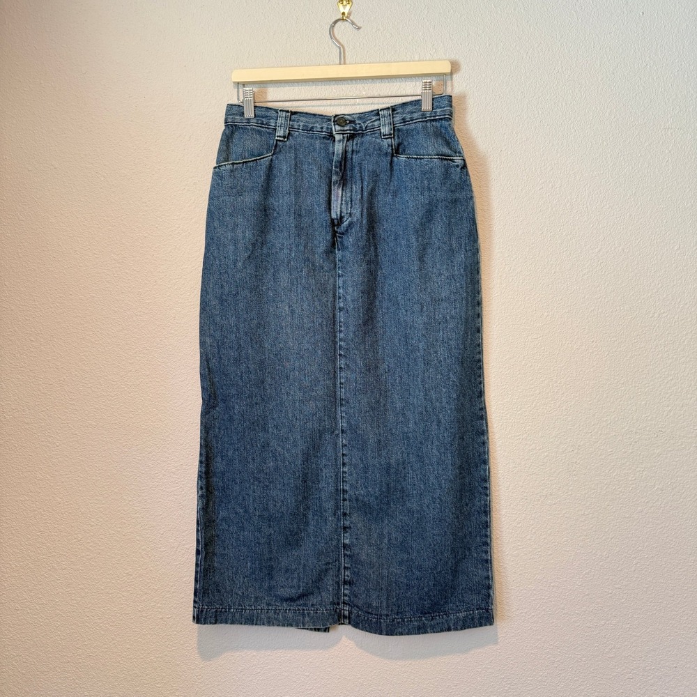 Lee Casuals Vintage High Waisted Denim Maxi Skirt Medium Wash Blue Size 12